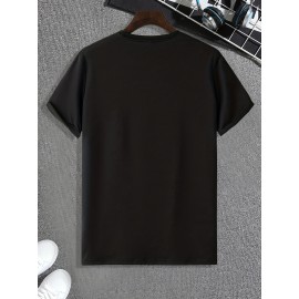 Ramen Lover Pattern Print Men's Comfy Slightly Stretch T-shirt, Graphic Tee Men's Summer Clothes, Men's Casual Outfits For Sports Fitness