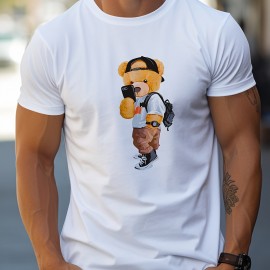 Cool Dressing Down Teddy Bear Print T Shirt, Tees For Men, Casual Short Sleeve Tshirt For Summer Spring Fall, Tops As Gifts