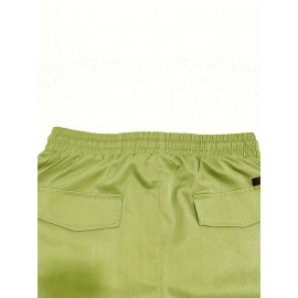 Men's Stylish Loose Solid Cargo Shorts With Pockets, Active Breathable Comfy Drawstring Shorts For Hiking Jogging Cycling Outdoor Fitness Workout
