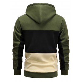 Color Block Hoodie, Cool Hoodies For Men, Men's Casual Graphic Design Pullover Hooded Sweatshirt With Kangaroo Pocket Streetwear For Winter Fall, As Gifts