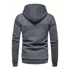 Waffle Pattern Hoodie, Cool Hoodies For Men, Men's Casual Solid Pullover Hooded Sweatshirt With Kangaroo Pocket Streetwear For Winter Fall, As Gifts